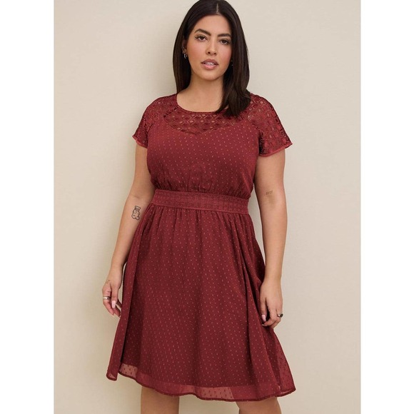 NWT! Torrid Mini Clip Dot Crochet Lace Skater Dress Cap Sleeve Illusion Plus 6x - Picture 3 of 5